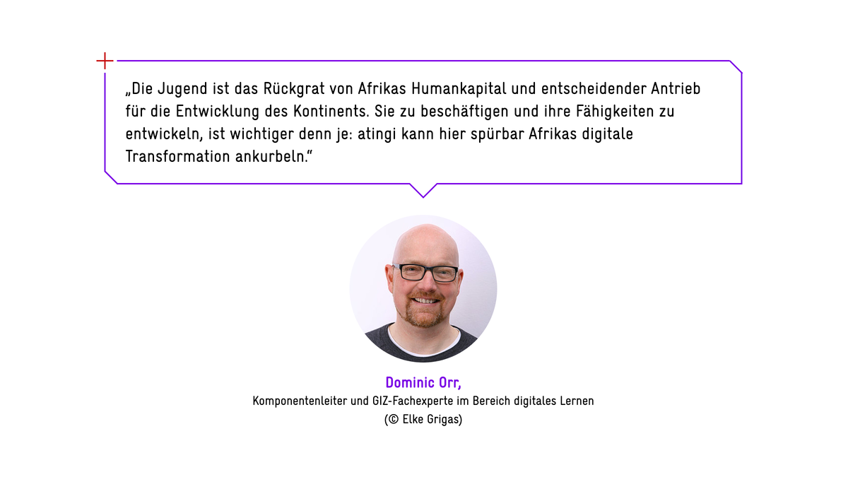 Grafik: Zitat von Dominic Orr im Integrierten Bericht 2021 der GIZ.