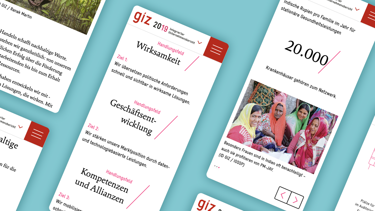 Photo: GIZ: Mobile view of 2019 online report pages.