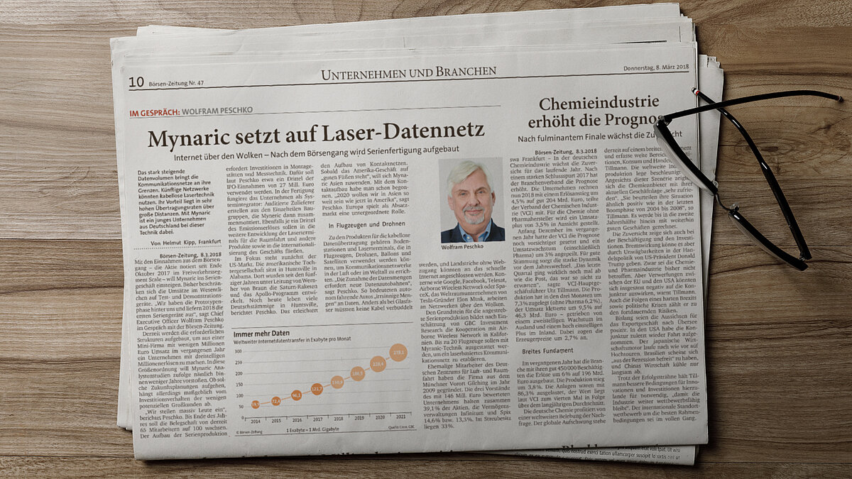 Foto: Mynaric: Zeitungsartikel print über Mynaric