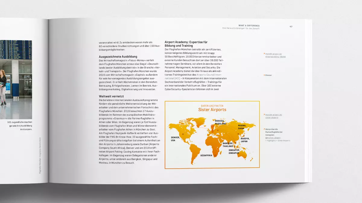 Foto: Flughafen München: Seite aus dem Bericht 2019, Zahlen und Informationen zur Ausbildung
