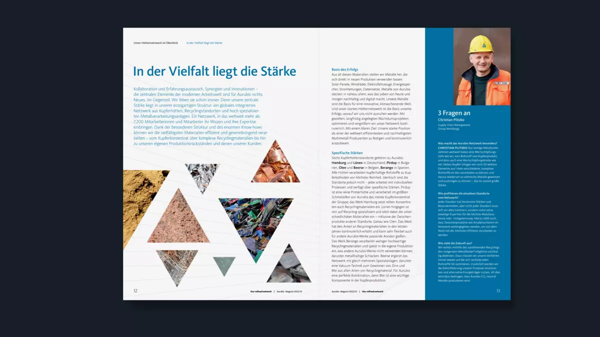 Photo: KC Aurubis Annual Report 2022-23 Magazine Inside Double Page Article and Interview