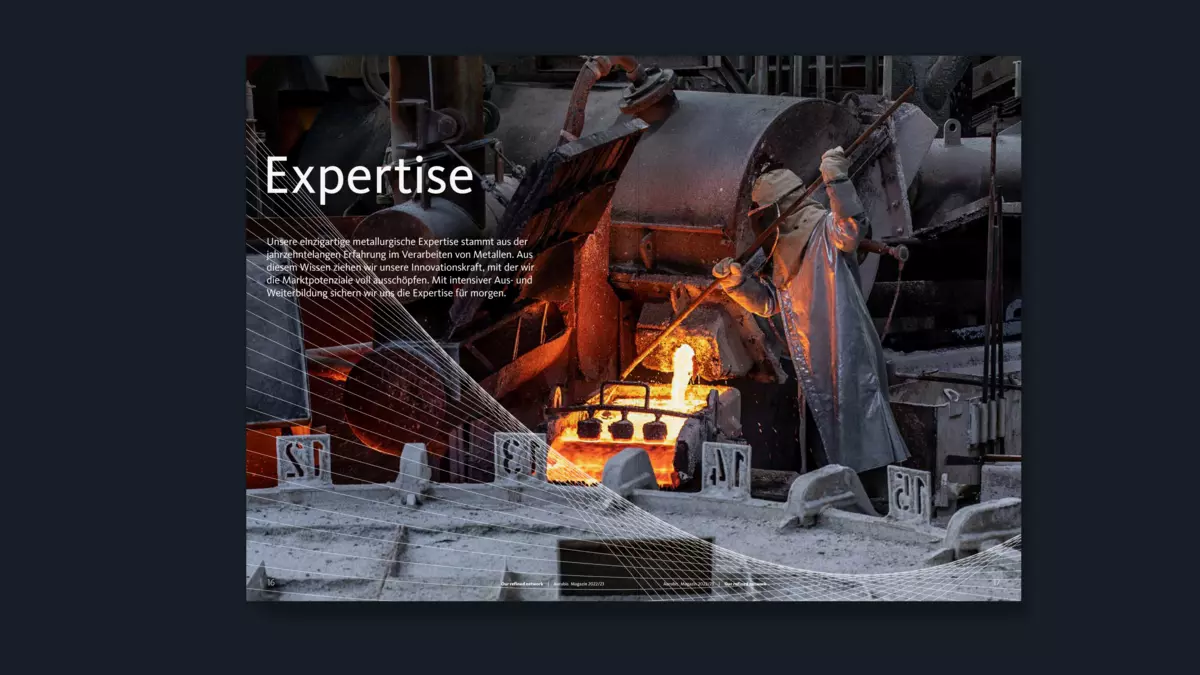 Photo: KC Aurubis Annual Report 2022-23 Magazine Inside Double Page Chaptor Image Expertise