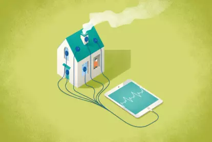 Animation: Deutsche Telekom: Man looks out of the window at a tablet, which is linked to the house by cables
