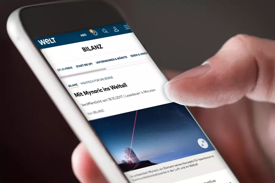 Teaser: Photo: Mynaric: Article mobile view "With Mynaric into space"