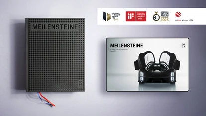 Photo: Ipad and book with the new Porsche Annual and Sustainability Report