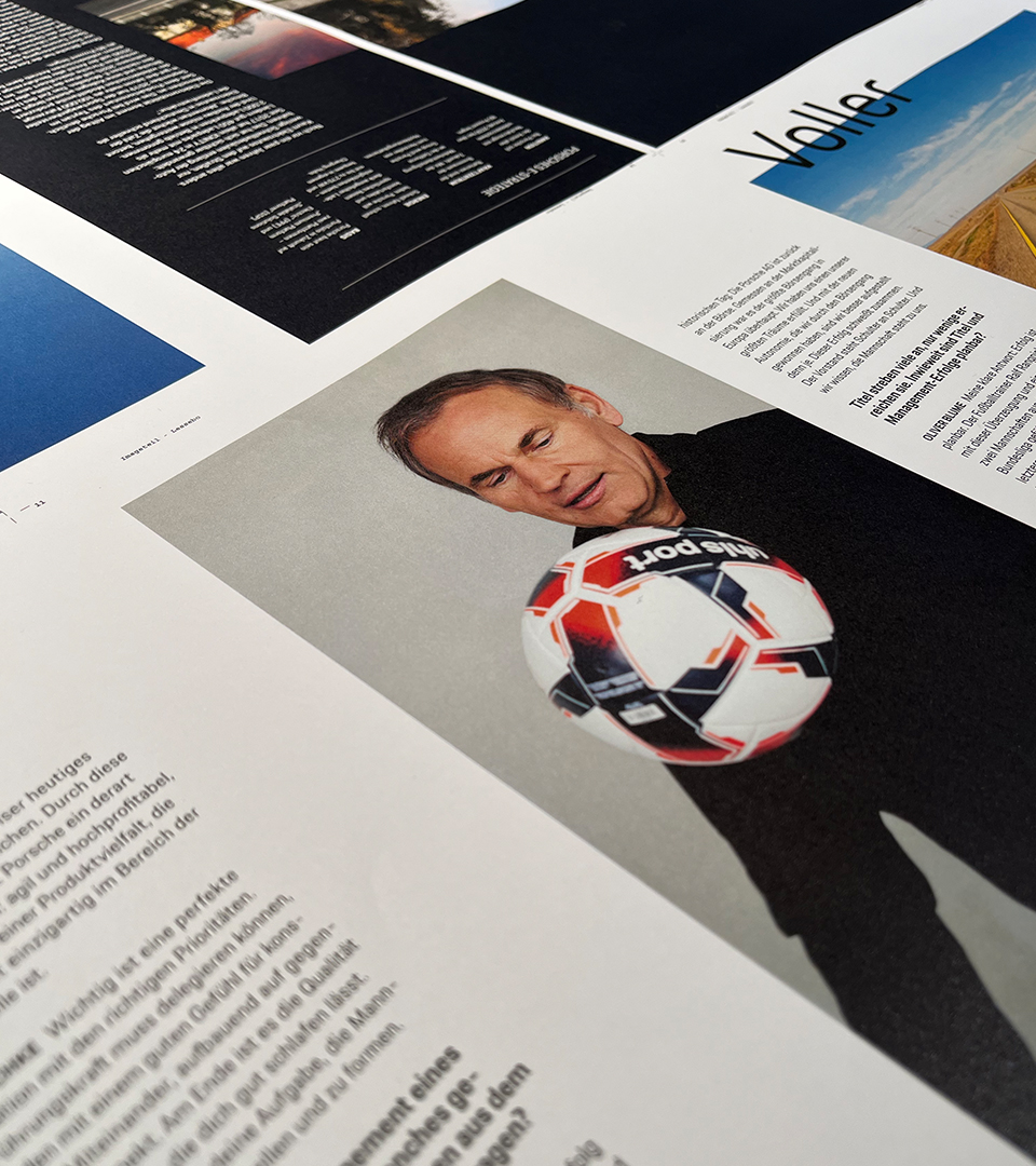 Photo: Porsche Annual and Sustainability Report 2022: Close-up of several photographs in the report.